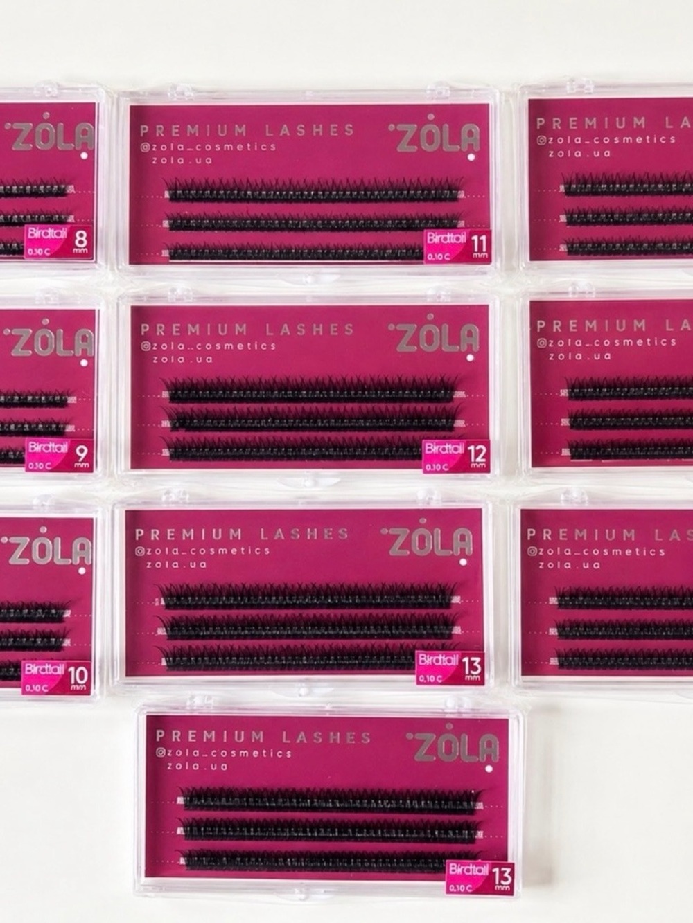 ZOLA Premium Birdtail Lashes 8–13mm 0.10 C – Set of 10 Boxes